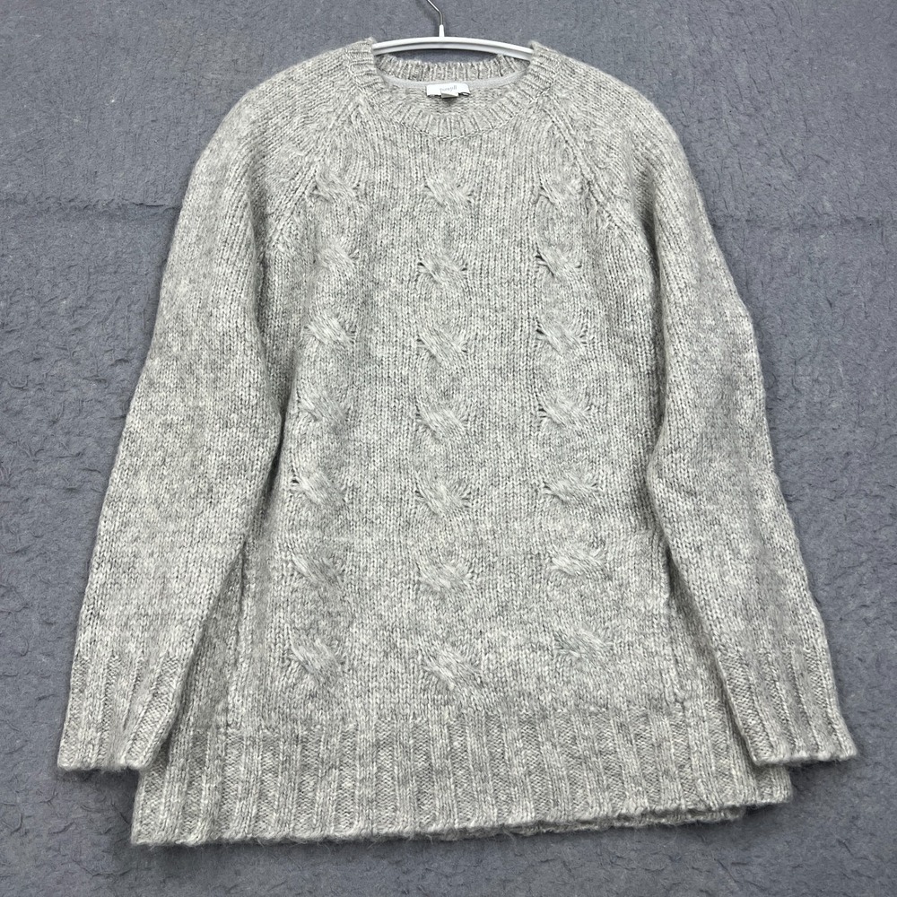J Jill Sweater Women's Medium Gray Wool Cable Knit Crewneck Pockets Pullover Top